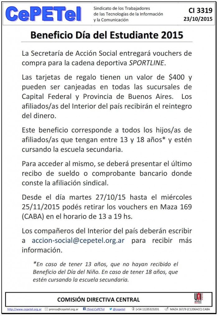 CI 3319 23-10-15 beneficiodiadelestudiante-2015 CI 3319 23-10-15 beneficiodiadelestudiante-2015